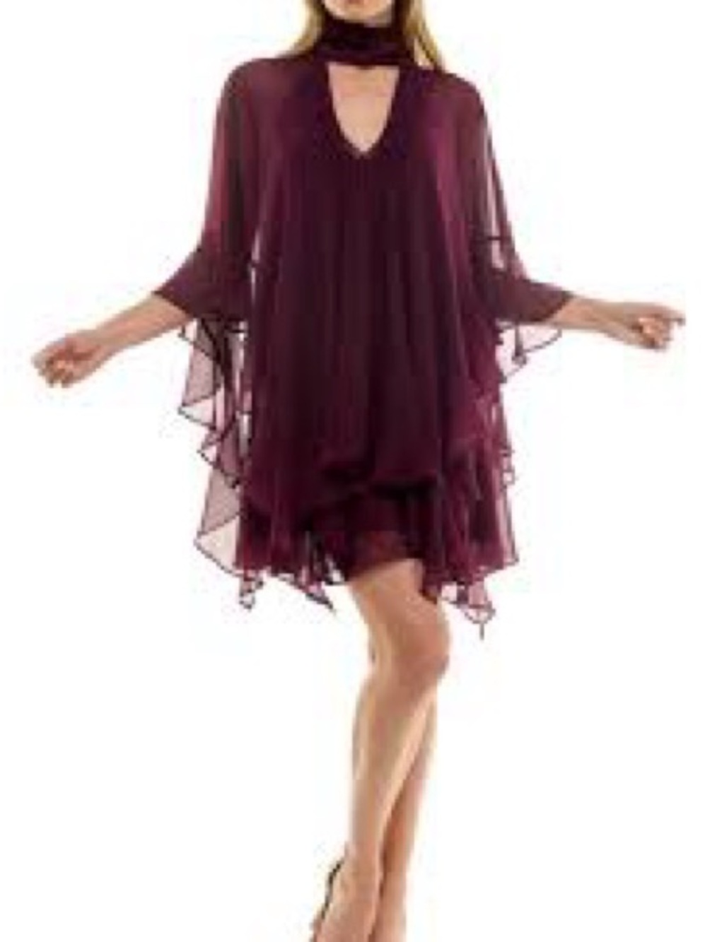Socialite Plum High-Neck Layered Chiffon High-Low Dress